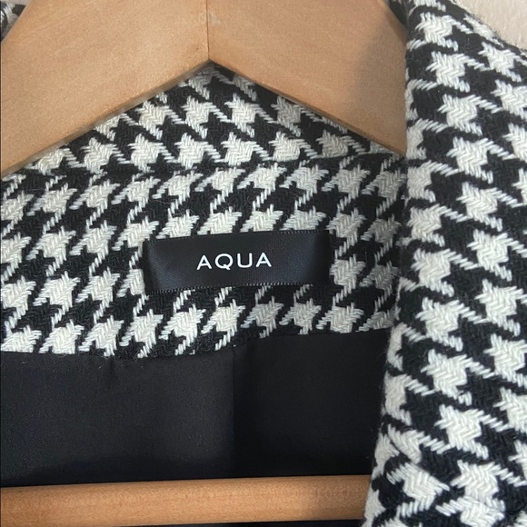 Aqua Houndstooth Blazer Women Black White Tailored One Button Classic Jacket - Picture 8 of 10